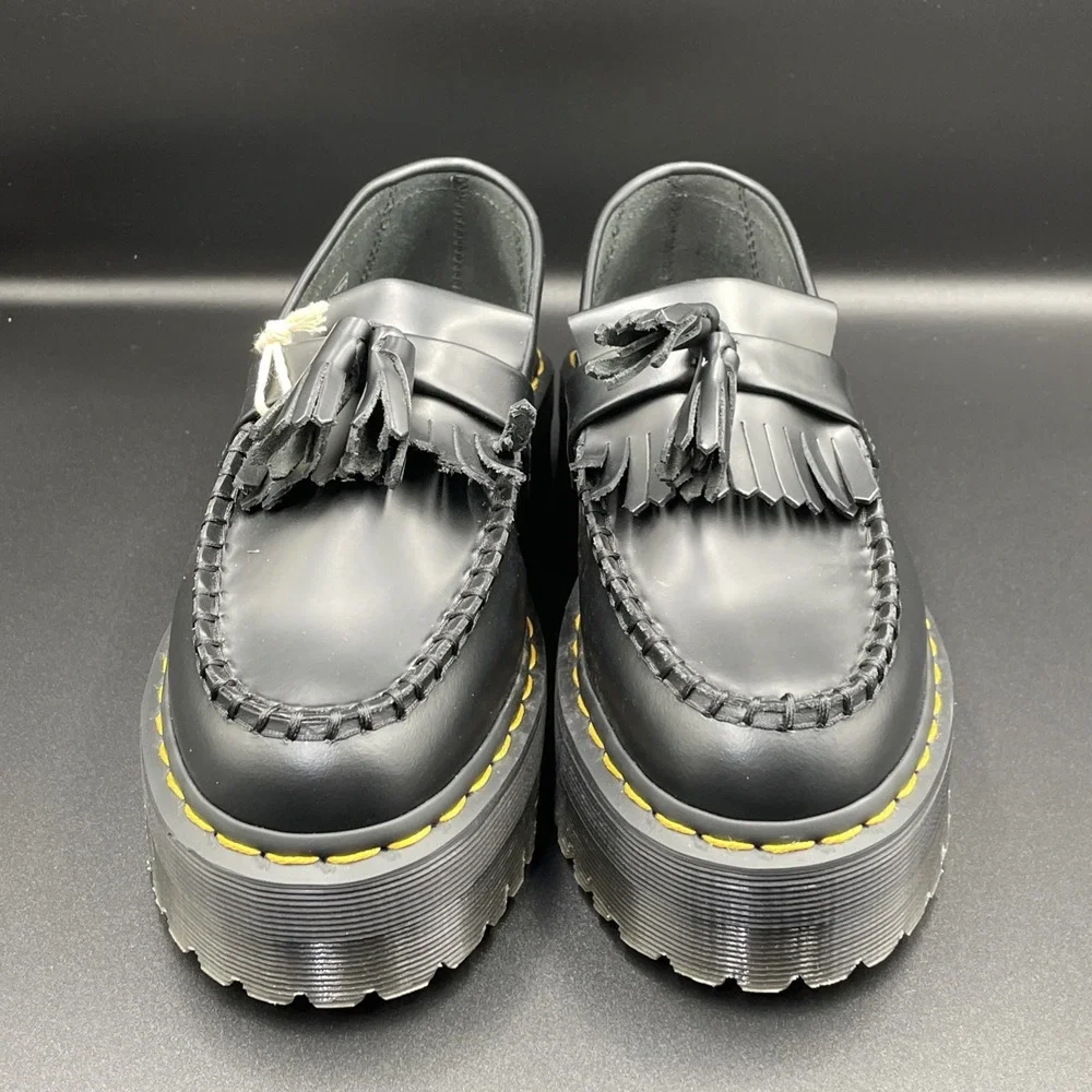 Doc Martens Adrian Quad Women's 6 Black Leather Slip On Platform Tassel Loafers - Picture 2 of 7